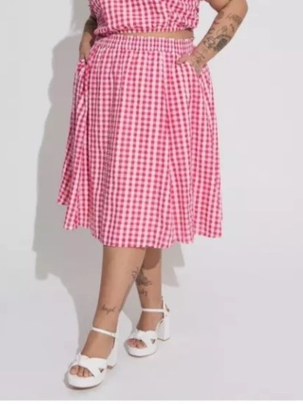 Torrid Red White Gingham Checkered Midi Skirt Size 1x Curvy Summer Cottagecore